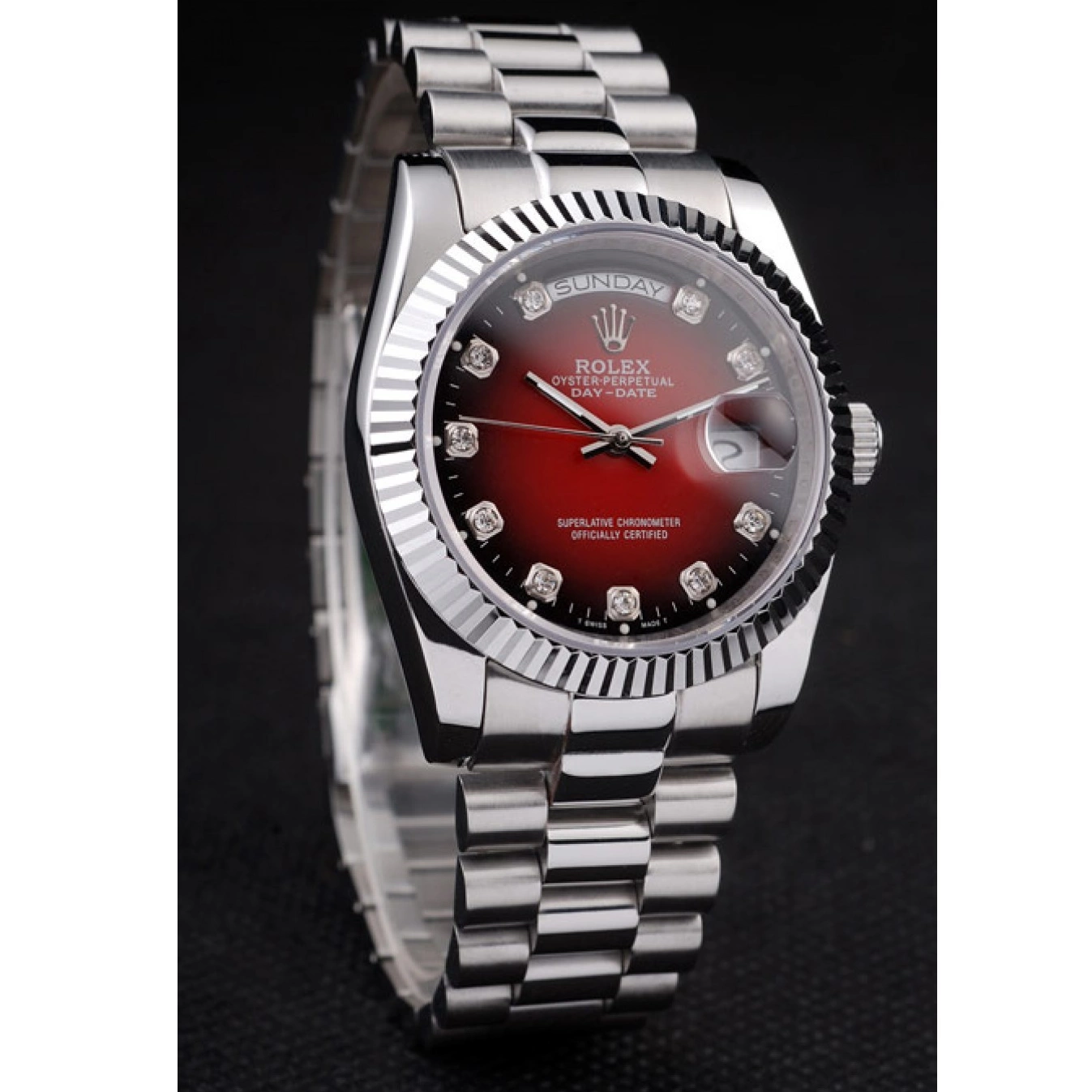 Aaa replica watch Steel Day-Date Stainless Tone Dial Rolex Two Polished Red 0610